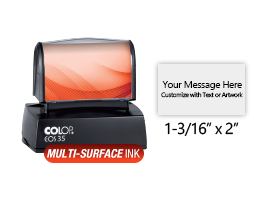 Customize this 1-3/16" x 2" stamp for free with text or your logo in your choice of 4 quick-dry ink colors. Refillable and ships in 1-2 business days.