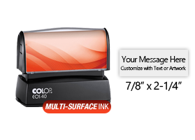Customize this 7/8" x 2-1/4" stamp for free with text or your logo in your choice of 4 quick-dry ink colors. Refillable and ships in 1-2 business days.