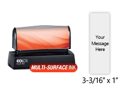 Customize this 3-3/16" x 1" stamp for free with text or your logo in your choice of 4 quick-dry ink colors. Refillable and ships in 1-2 business days.