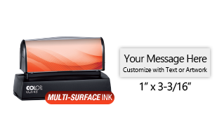 Customize this 1" x 3-3/16" stamp for free with text or your logo in your choice of 4 quick-dry ink colors. Refillable and ships in 1-2 business days.