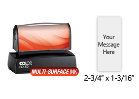 Customize this 2-3/4" x 1-3/16" stamp for free with text or your logo in your choice of 4 quick-dry ink colors. Refillable and ships in 1-2 business days.