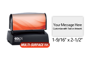 Customize this 1-9/16" x 2-1/2" stamp for free with text or your logo in your choice of 4 quick-dry ink colors. Refillable and ships in 1-2 business days.