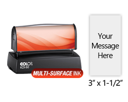 Customize this 3" x 1-1/2" stamp for free with text or your logo in your choice of 4 quick-dry ink colors. Refillable and ships in 1-2 business days.