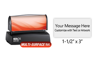 Customize this 1-1/2" x 3" stamp for free with text or your logo in your choice of 4 quick-dry ink colors. Refillable and ships in 1-2 business days.