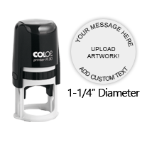 Customize this round 1-1/4" diameter stamp with text or your logo in your choice of 11 stunning ink colors. Refillable and ships in 1-2 business days.