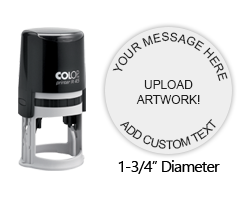 Personalize this round 1-3/4" stamp impression with text or your logo in your choice of 11 ink colors. Refillable and ships in 1-2 business days.