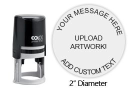 Personalize this large 2" diameter round stamp with text or your logo in your choice of 11 ink colors. Refillable and ships free with orders $75 and over.