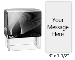 Customize this 3" x 1-1/2" stamp free with text or your logo in your choice of 11 vibrant ink colors. Easy to use & Refillable. Ships in 1-2 business days.