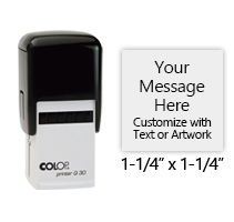 Customize this 1-1/4" x 1-1/4" square stamp free with text or your logo in your choice of 11 ink colors. Reinkable and ships in 1-2 business days.