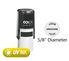 This COLOP Printer R17 stamp has a 5/8" diameter customizable area with text or your logo in a yellow UV ink. Ships in 1-2 business days.