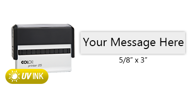This COLOP Printer 25 stamp has a 5/8" x 3" customizable area with text or your logo in a yellow UV ink. Ships in 1-2 business days.