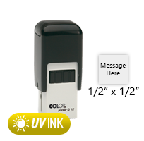 This COLOP Printer Q12 kit has a 1/2" x 1/2" customizable area with text or your logo in a yellow UV ink. Ships in 1-2 business days.