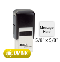 This COLOP Printer Q17 kit has a 5/8" x 5/8" customizable area with text or your logo in a yellow UV ink. Ships in 1-2 business days.