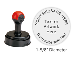 Customize this 1-5/8" round stamp with 5 lines of text or artwork! Use with a separate ink pad. Used for logos/general messages. Ships in 1-2 business days.