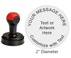 Personalize this 2" round stamp with 6 lines of text or artwork! Use with a separate ink pad. Perfect for logos or round labels. Ships in 1-2 business days.