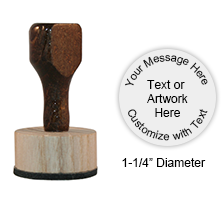 This 1-1/4" round hand stamp is customizable with 5 lines of text or artwork! Great for wedding stamps. Ink pad sold separately.  Ships in 1-2 business days.