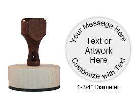 This 1-3/4" round hand stamp is customizable with 9 lines of text or artwork! Great for wedding stamps. Ink pad sold separately.  Ships in 1-2 business days.
