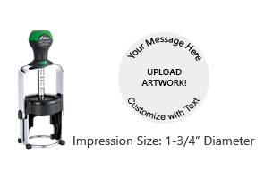 Customize this 1-3/4" diameter round self-inking stamp free with 9 lines. Available in 11 ink colors or dry pad option. Ships in 1-2 business days!
