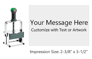 Customize this 2-3/8" x 3-1/2" self-inking stamp free with 14 lines. Available in 11 ink colors or dry pad option. Ships in 1-2 business days!