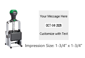 Customize this 1-3/4" square date stamp free with 3 lines of text above and below the date. Available in 11 ink colors. Ships in 1-2 business days!