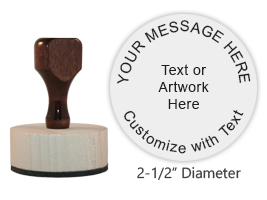 This 2-1/2" round hand stamp is customizable with 9 lines of text or artwork! Great for wedding stamps. Ink pad sold separately.  Ships in 1-2 business days.