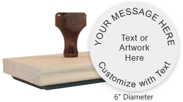 Customize this 6" round hand stamp with up to 9 lines of text or your artwork! Perfect size for logos! Ink pad sold separately. Ships in 1-2 business days.