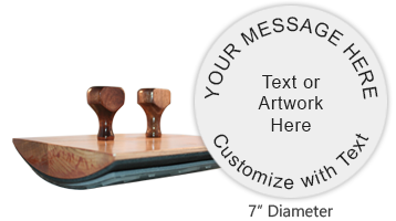 Create a custom round 7" wood stamp with 9 lines of text or your artwork and use with a separate ink pad. Mainly used for logos. Ships in 1-2 business days.