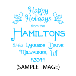 Happy holidays round monogram address stamp on 5 mount options. Hand stamp requires ink pad, not included. Fast & free shipping on orders $75 and over!