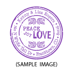 Peace joy love round monogram address stamp in 11 vibrant ink colors! 3 mount options.  Hand stamp requires ink pad, not included. Orders over $45 ship free!