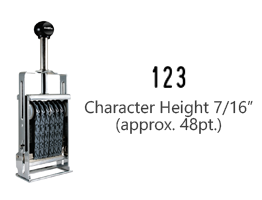 This JustRite Direct Action Self-Inker 4-3 has a character height of 7/16" & includes 3 bands w/ six band options. 5 ink color options or dry pad.