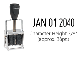 This JustRite self-inking stock dater has a character height of 3/8" w/ an approx. width of 1-1/2" & comes in 5 ink color options. Orders ship free over $60!