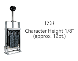 This JustRite Direct Action Self-Inker 0-4 has a character height of 1/8" & includes 4 bands w/ two band options. 5 ink color options or dry pad.