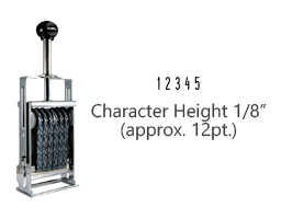 This JustRite Direct Action Self-Inker 0-5 has a character height of 1/8" & includes 5 bands w/ two band options. 5 ink color options or dry pad.