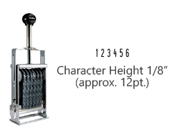 This JustRite Direct Action Self-Inker 0-6 has a character height of 1/8" & includes 6 bands w/ two band options. 5 ink color options or dry pad.