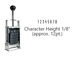 This JustRite Direct Action Self-Inker 0-8 has a character height of 1/8" & includes 8 bands w/ two band options. 5 ink color options or dry pad.