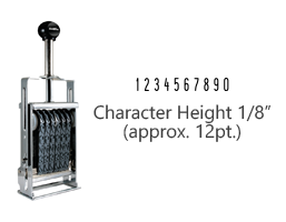 This JustRite Direct Action Self-Inker 0-10 has a character height of 1/8" & includes 10 bands w/ two band options. 5 ink color options or dry pad.