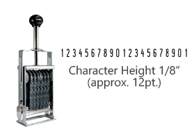 This JustRite Direct Action Self-Inker 0-21 has a character height of 1/8" & includes 21 bands w/ two band options. 5 ink color options or dry pad.