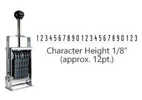 This JustRite Direct Action Self-Inker 0-23 has a character height of 1/8" & includes 23 bands w/ two band options. 5 ink color options or dry pad.