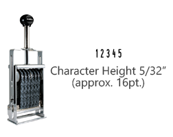 This JustRite Direct Action Self-Inker 1-5 has a character height of 5/32" & includes 5 bands w/ two band options. 5 ink color options or dry pad.