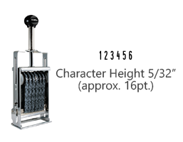 This JustRite Direct Action Self-Inker 1-6 has a character height of 5/32" & includes 6 bands w/ two band options. 5 ink color options or dry pad.