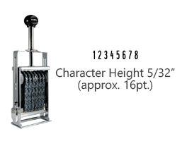 This JustRite Direct Action Self-Inker 1-8 has a character height of 5/32" & includes 8 bands w/ two band options. 5 ink color options or dry pad.