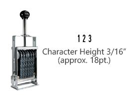 This JustRite Direct Action Self-Inker 2-3 has a character height of 3/16" & includes 3 bands w/ two band options. 5 ink color options or dry pad.