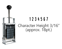 This JustRite Direct Action Self-Inker 2-7 has a character height of 3/16" & includes 7 bands w/ two band options. 5 ink color options or dry pad.