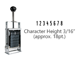 This JustRite Direct Action Self-Inker 2-8 has a character height of 3/16" & includes 8 bands w/ two band options. 5 ink color options or dry pad.