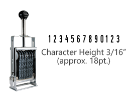 This JustRite Direct Action Self-Inker 2-13 has a character height of 3/16" & includes 13 bands w/ two band options. 5 ink color options or dry pad.