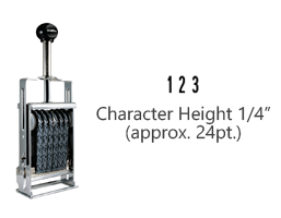 This JustRite Direct Action Self-Inker 2-1/2 - 3 has a character height of 1/4" & includes 3 bands w/ two band options. 5 ink color options or dry pad.