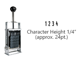 This JustRite Direct Action Self-Inker 2-1/2 - 4 has a character height of 1/4" & includes 4 bands w/ two band options. 5 ink color options or dry pad.