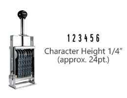 This JustRite Direct Action Self-Inker 2-1/2 - 6 has a character height of 1/4" & includes 6 bands w/ two band options. 5 ink color options or dry pad.