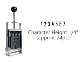 This JustRite Direct Action Self-Inker 2-1/2 - 7 has a character height of 1/4" & includes 7 bands w/ two band options. 5 ink color options or dry pad.