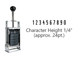 This JustRite Direct Action Self-Inker 2-1/2 - 10 has a character height of 1/4" & includes 10 bands w/ two band options. 5 ink color options or dry pad.